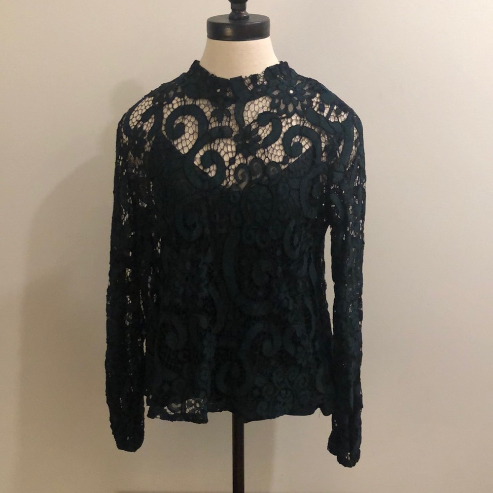 Sunday in Brooklyn Forest Green Lace Blouse, S